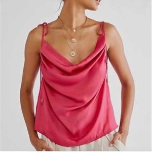 Pink Free People Cowl Neck Silky Top